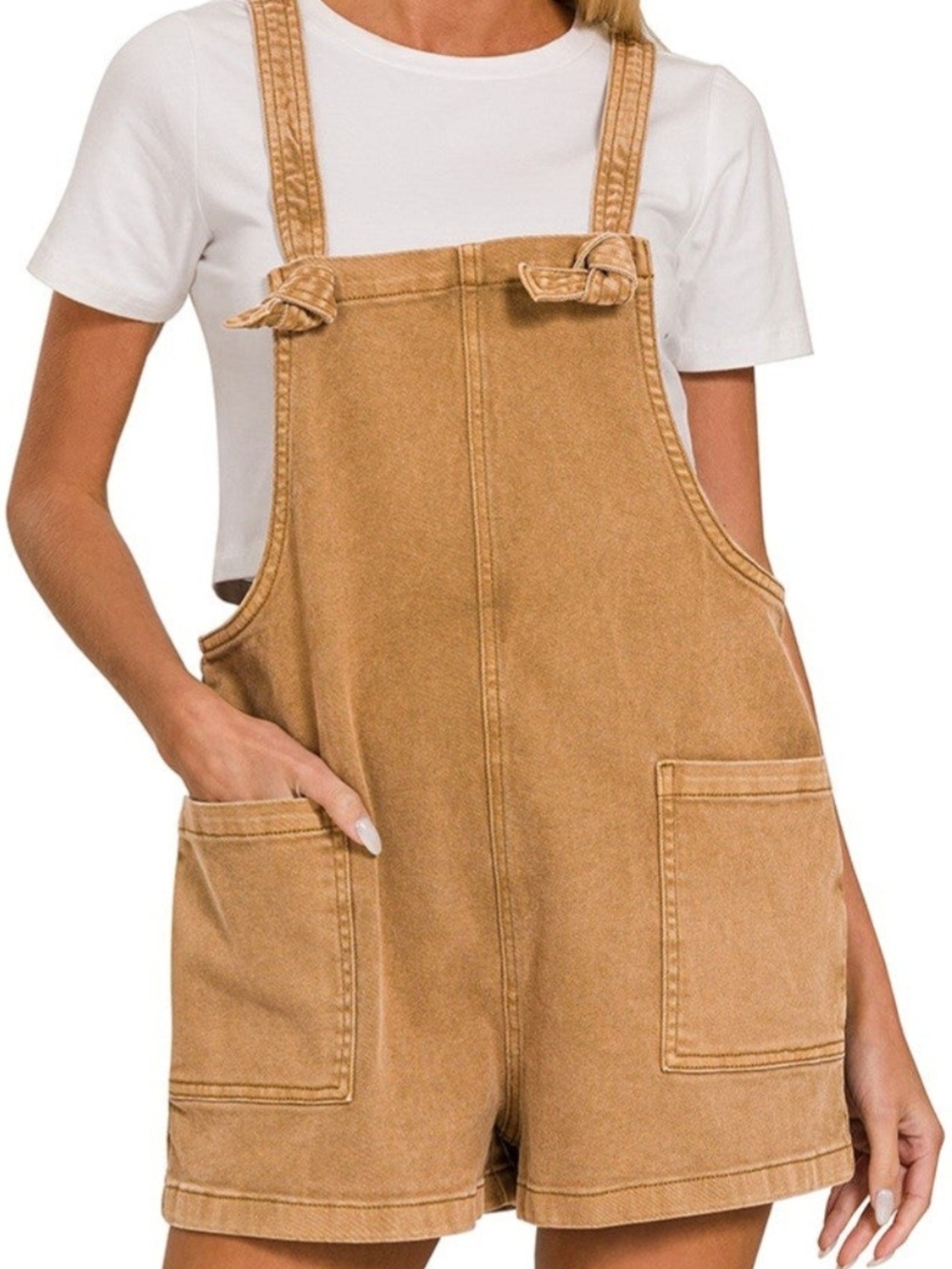 Zenana Deep Camel Women's
Washed Knot Strap Romper-Sizes Small or Medium - Picture 3 of 5